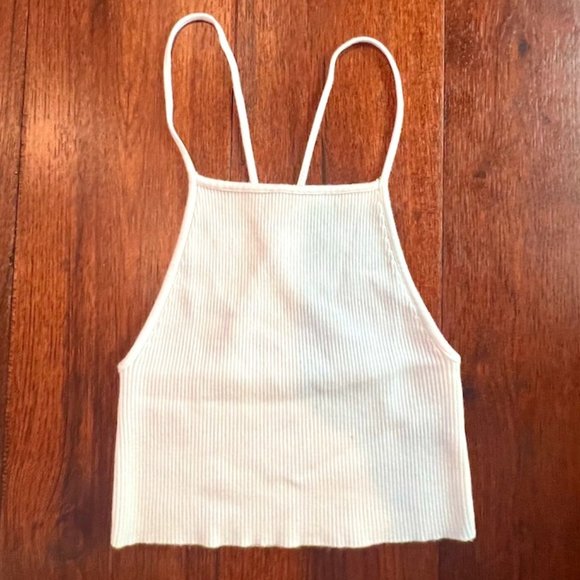 ZARA KNIT CRISS-CROSS HALTER CROP TOP, SIZE SMALL, WHITE - Picture 2 of 5